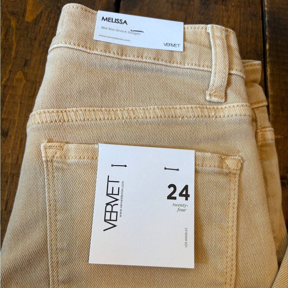 NWT Tan/Cream Denim Jeans with Distressed Hem